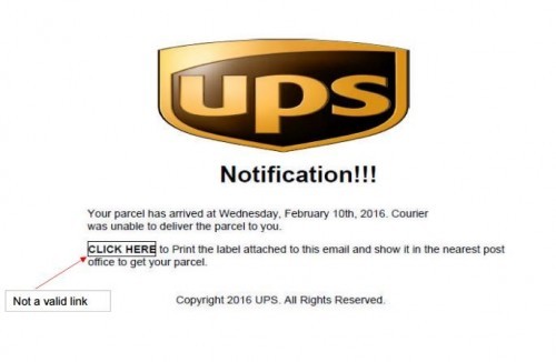 Besides the link being invalid, the UPS logo is of poor quality and size and the wording is off.